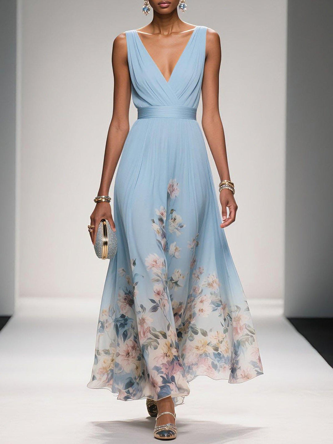 Jacinta | Floral A-Line V-Neck Summer Dress