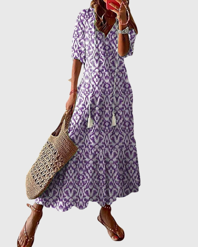 Ines | Printed V-Neck Summer Dress