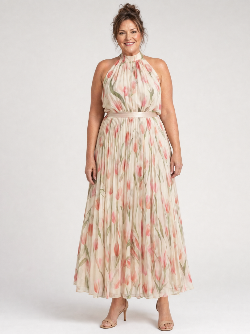 Vera | Floral Belted Halter Midi Dress
