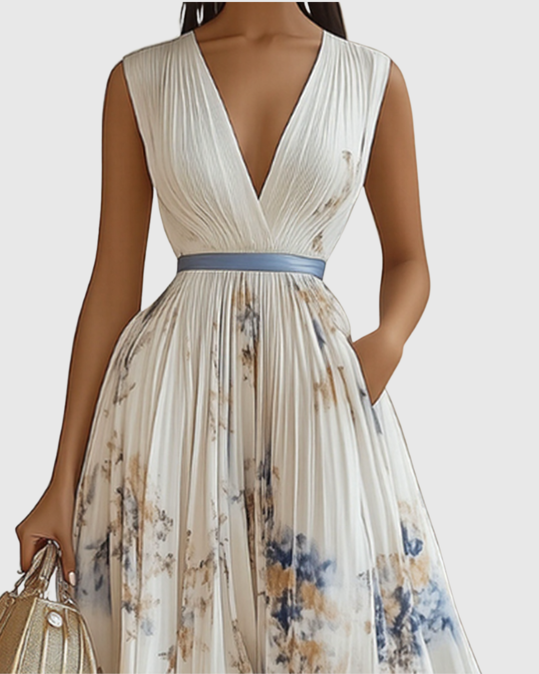 Rosa | Floral Pleated V-Neck Maxi Dress
