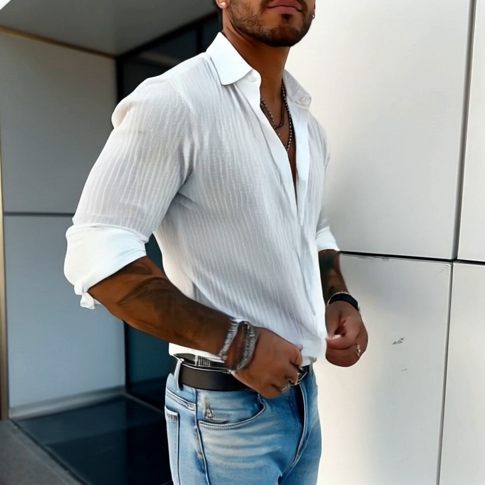 Gideon | Striped Tiered Collared Summer Shirt
