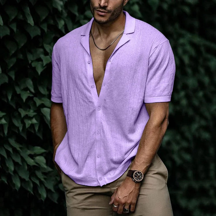 Dominic | Printed Button-Front V-Neck Summer Shirt