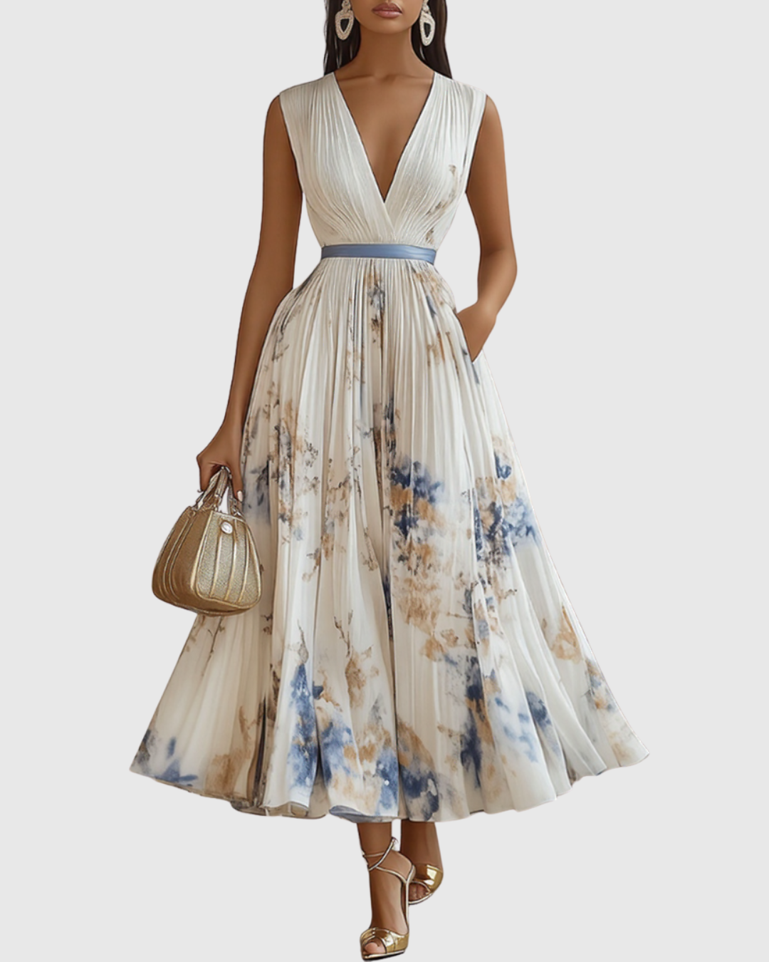 Rosa | Floral Pleated V-Neck Maxi Dress