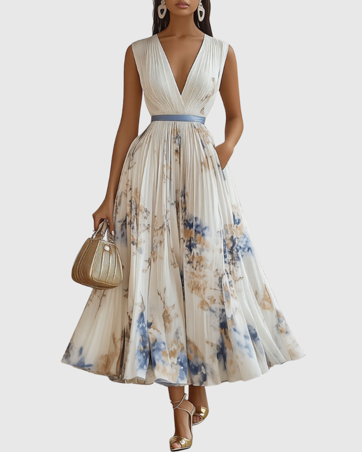 Rosa | Floral Pleated V-Neck Maxi Dress