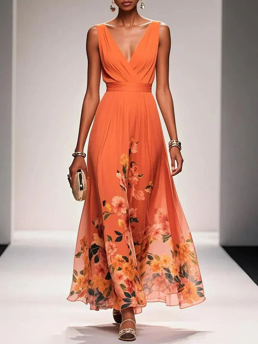 Jacinta | Floral A-Line V-Neck Summer Dress