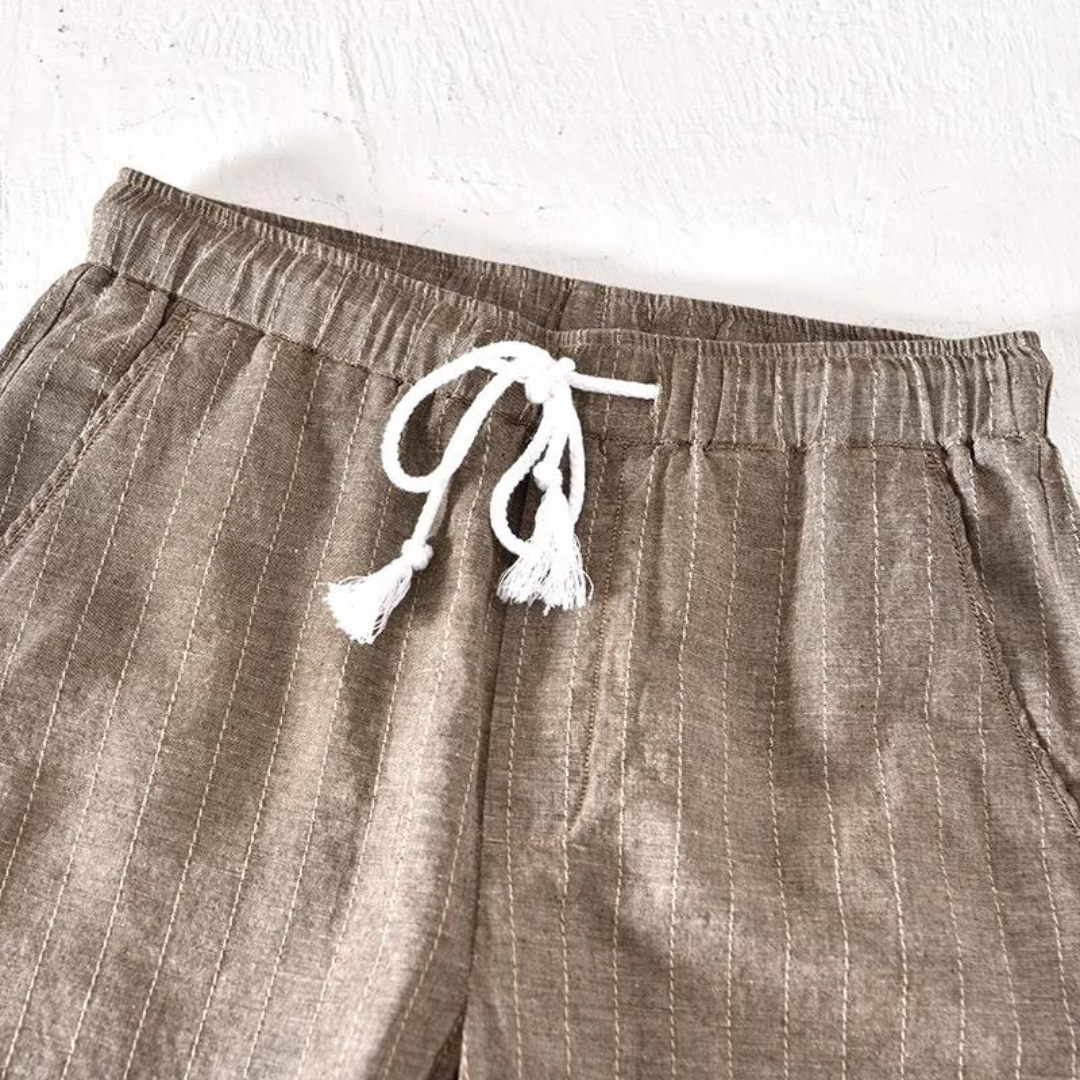 Men's Striped Shorts with Elastic Drawstring Waist Side Pockets and Folded Cuff Hem