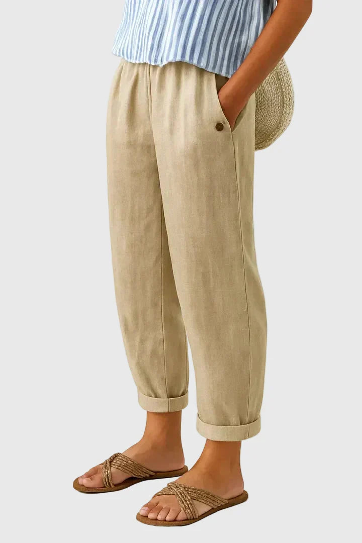 Melissa | Women's Trousers Tapered Turn Up Cuff Elasticated Waist Everyday Casual Pants