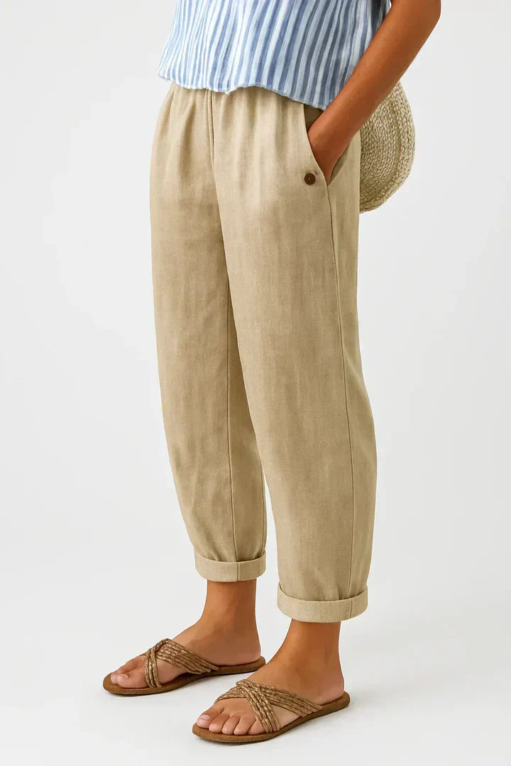 Maurice Women's Tapered Trousers Elasticated Waist Turn-Up Hem Casual Pants