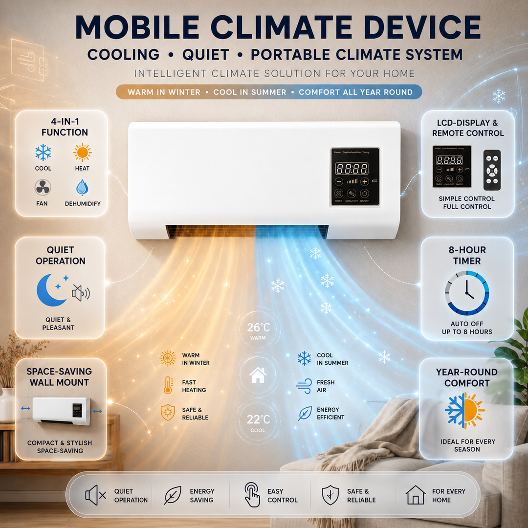 Mobile Wall Air Conditioner 4-in-1 Cooling Heating Ventilation Dehumidification Quiet Timer LCD White | Sansoti