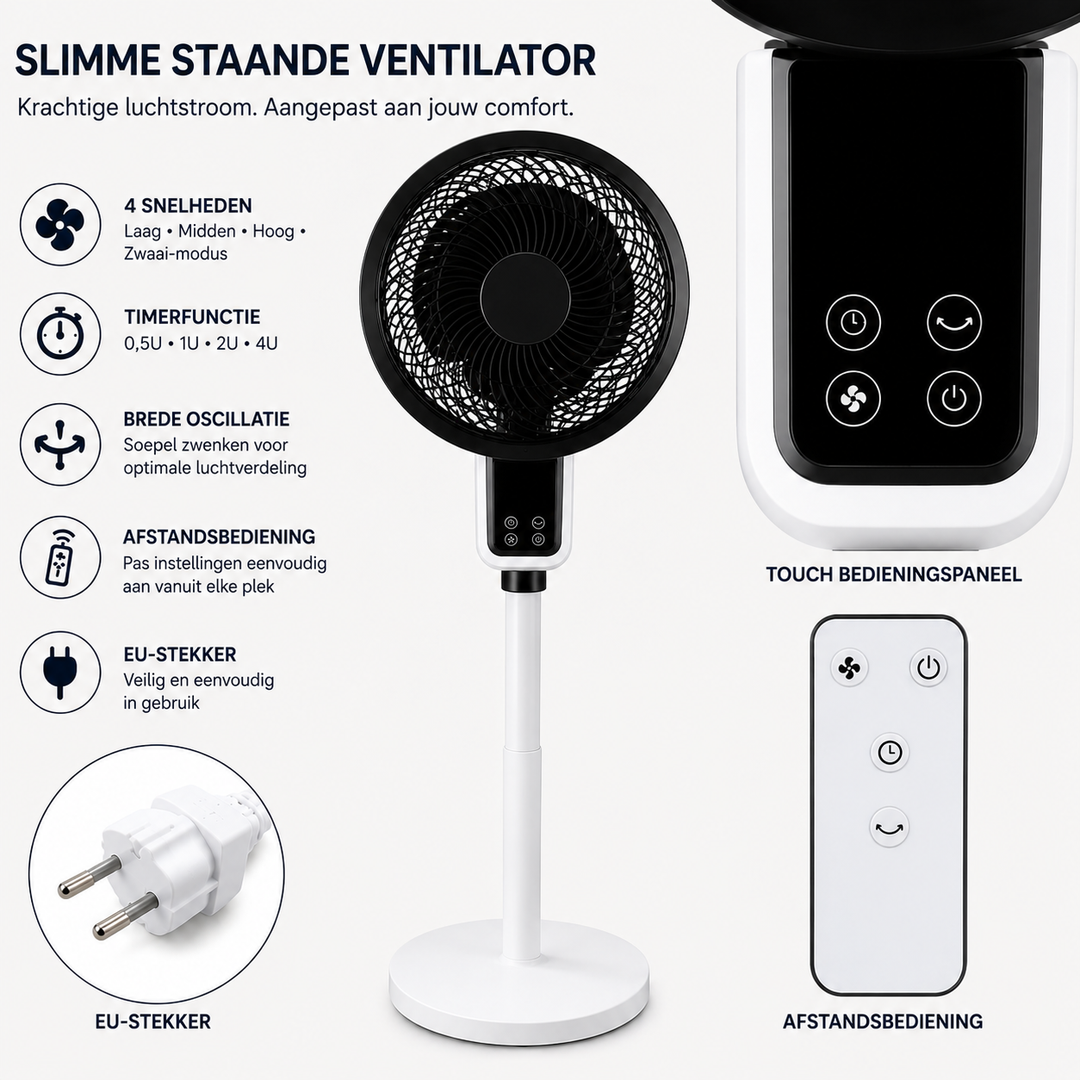 Stylish and Adjustable Standing Fan - with Remote Control