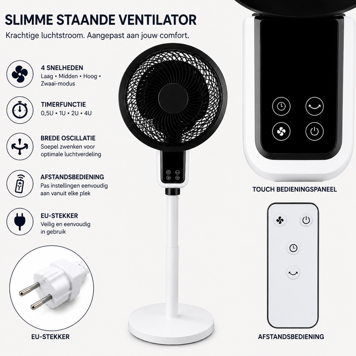 Stylish and Adjustable Standing Fan - with Remote Control