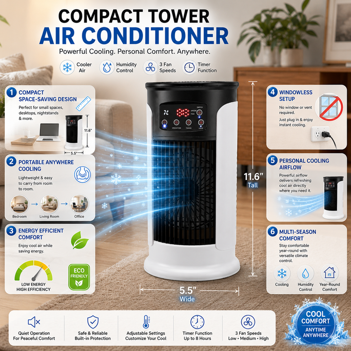 Portable Air Conditioner Energy Efficient Compact Evaporative Cooling