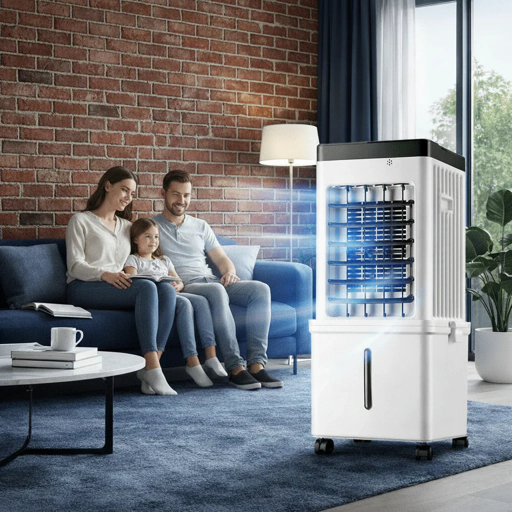 Air Cooler Mobile 3-in-1 Without Exhaust Hose White Bedroom Living Room Fan Humidifier Air Purifier Ice Cubes Cooling | Sansoti