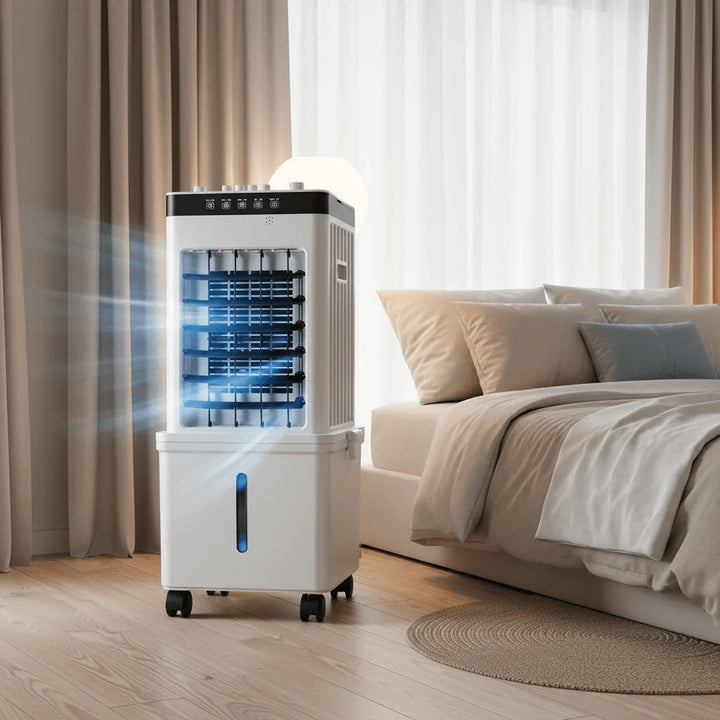 Air Cooler Mobile 3-in-1 Without Exhaust Hose White Bedroom Living Room Fan Humidifier Air Purifier Ice Cubes Cooling | Sansoti