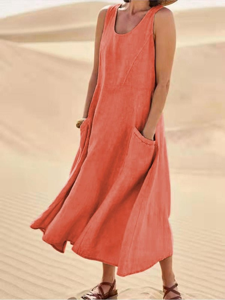 Imogen | A-Line Scoop Neck Midi Dress