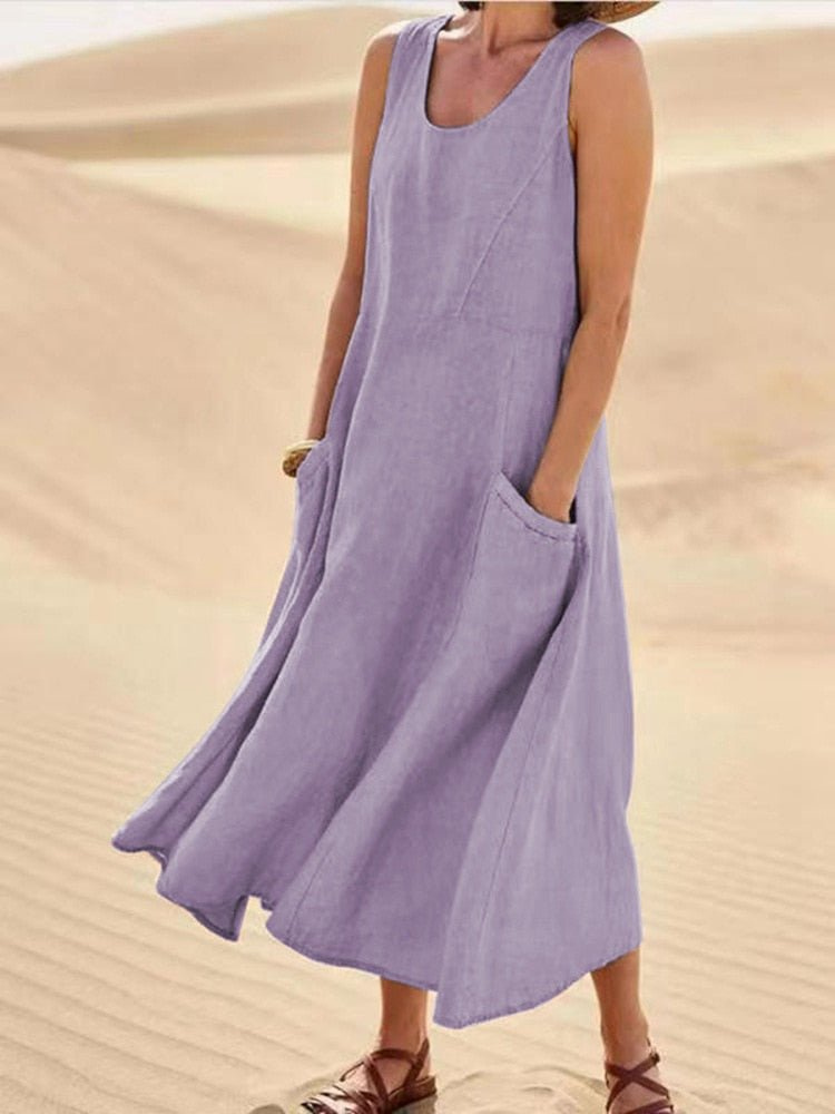 Imogen | A-Line Scoop Neck Midi Dress
