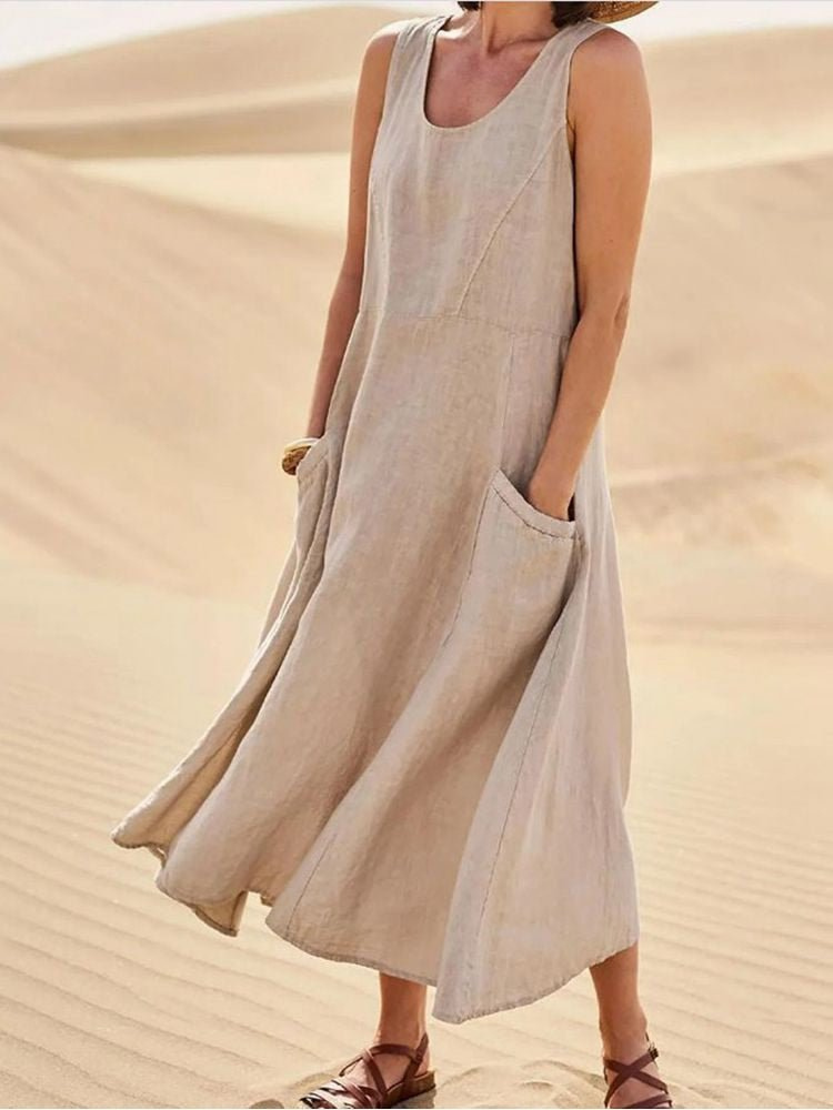Imogen | A-Line Scoop Neck Midi Dress