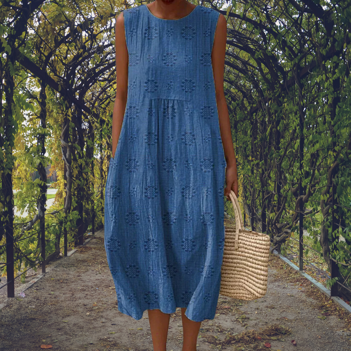Maeve | Polka-Dot Embroidered Sleeveless Midi Dress