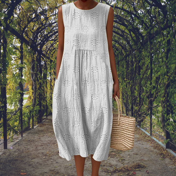 Maeve | Polka-Dot Embroidered Sleeveless Midi Dress