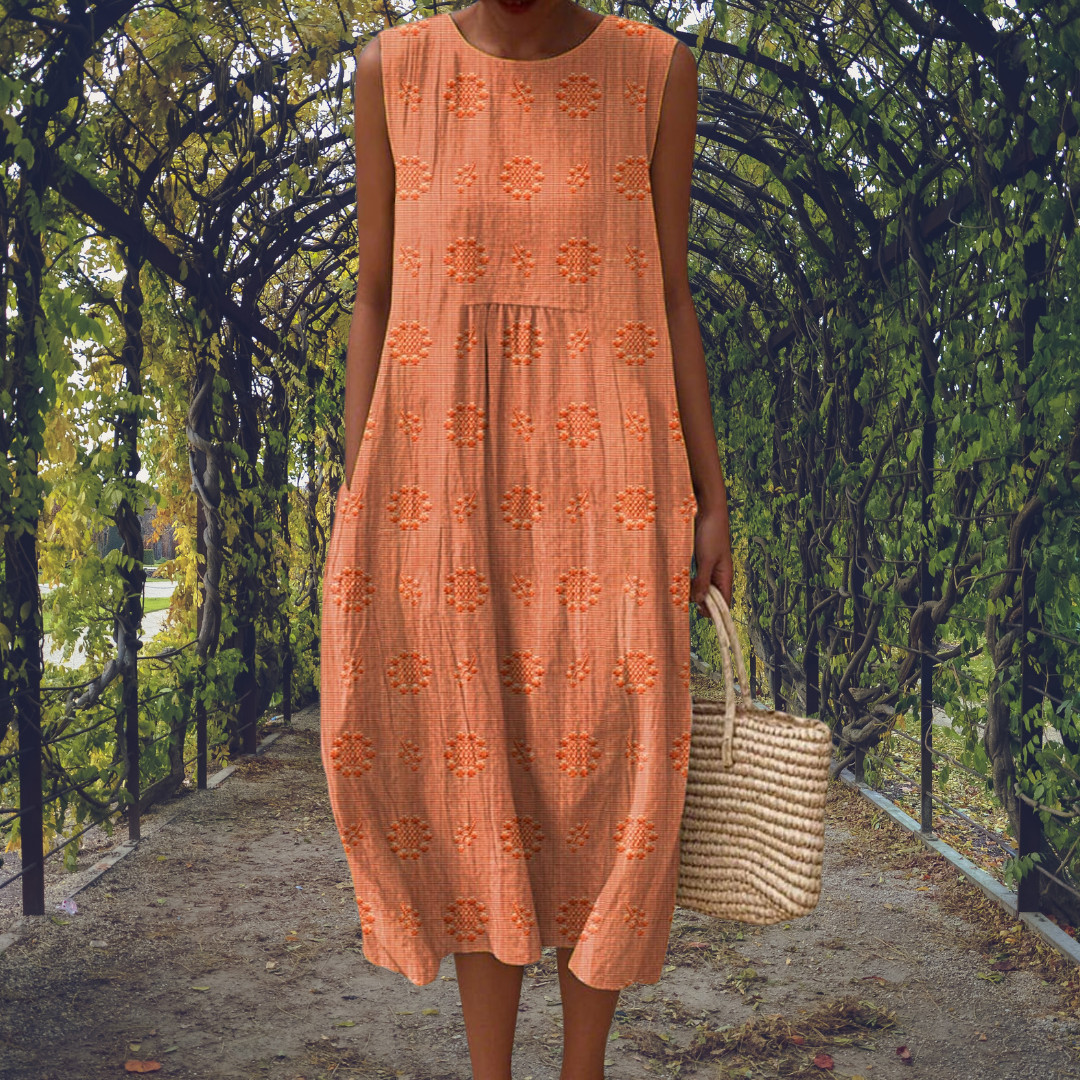 Maeve | Polka-Dot Embroidered Sleeveless Midi Dress
