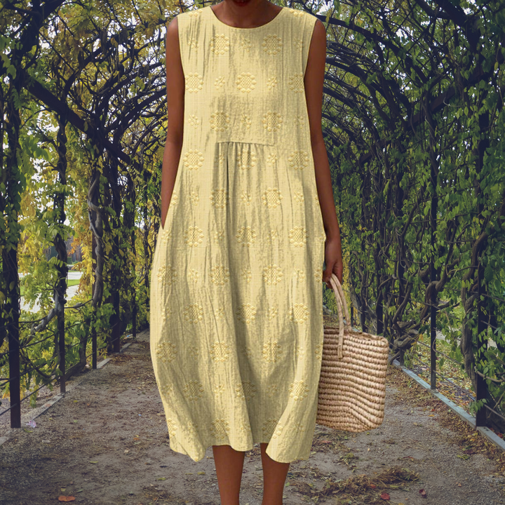 Maeve | Polka-Dot Embroidered Sleeveless Midi Dress