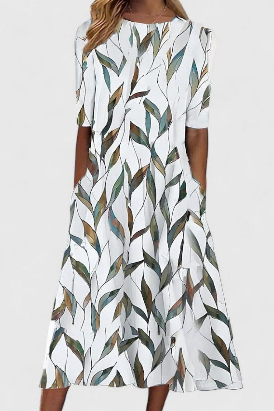 Odette | Floral A-Line Crew Neck Midi Dress