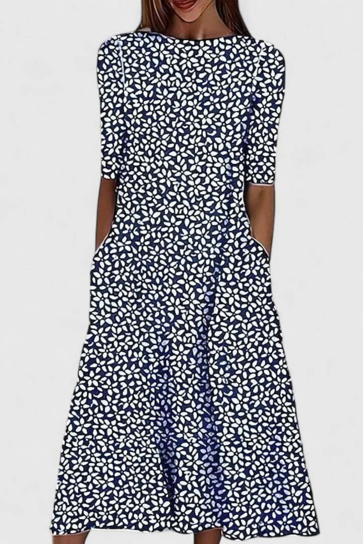 Odette | Floral A-Line Crew Neck Midi Dress