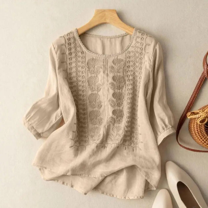Quinn | Floral Embroidered Three-Quarter Blouse