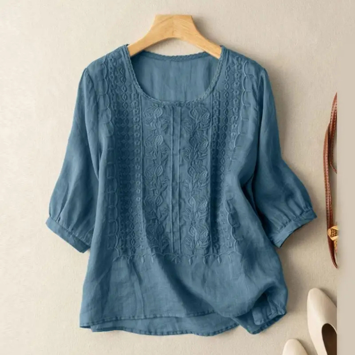 Quinn | Floral Embroidered Three-Quarter Blouse