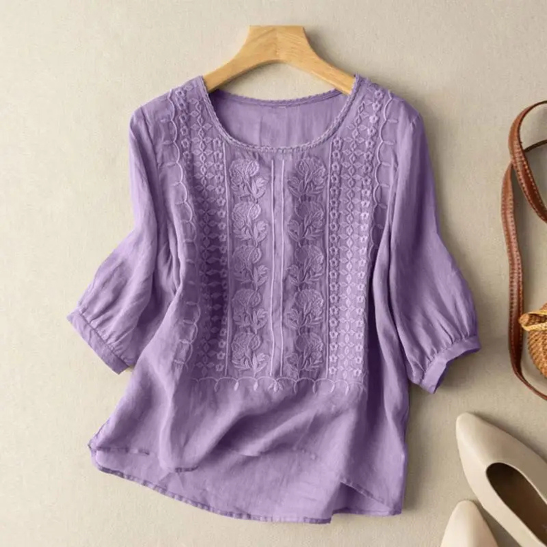 Quinn | Floral Embroidered Three-Quarter Blouse