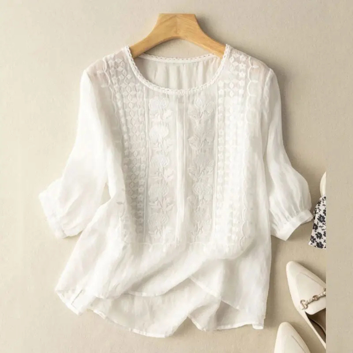 Quinn | Floral Embroidered Three-Quarter Blouse