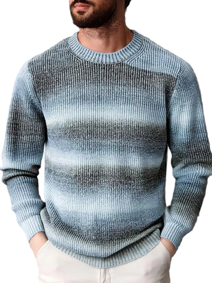 Men's Crewneck Sweater with Gradient Stripes