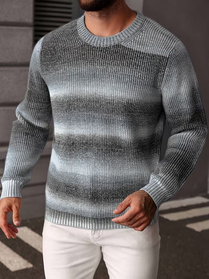 Men's Crewneck Sweater with Gradient Stripes