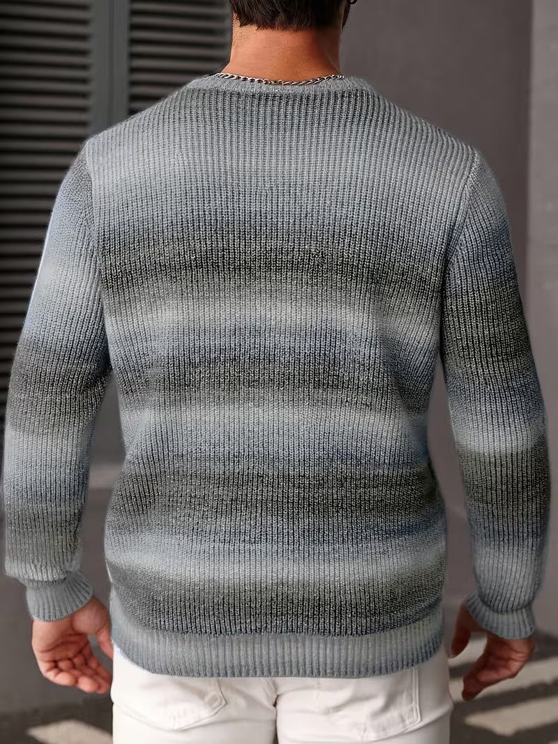 Men's Crewneck Sweater with Gradient Stripes