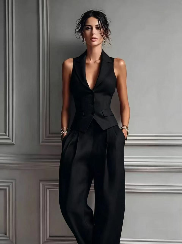 Manon | Button-Front V-Neck Two-Piece Set