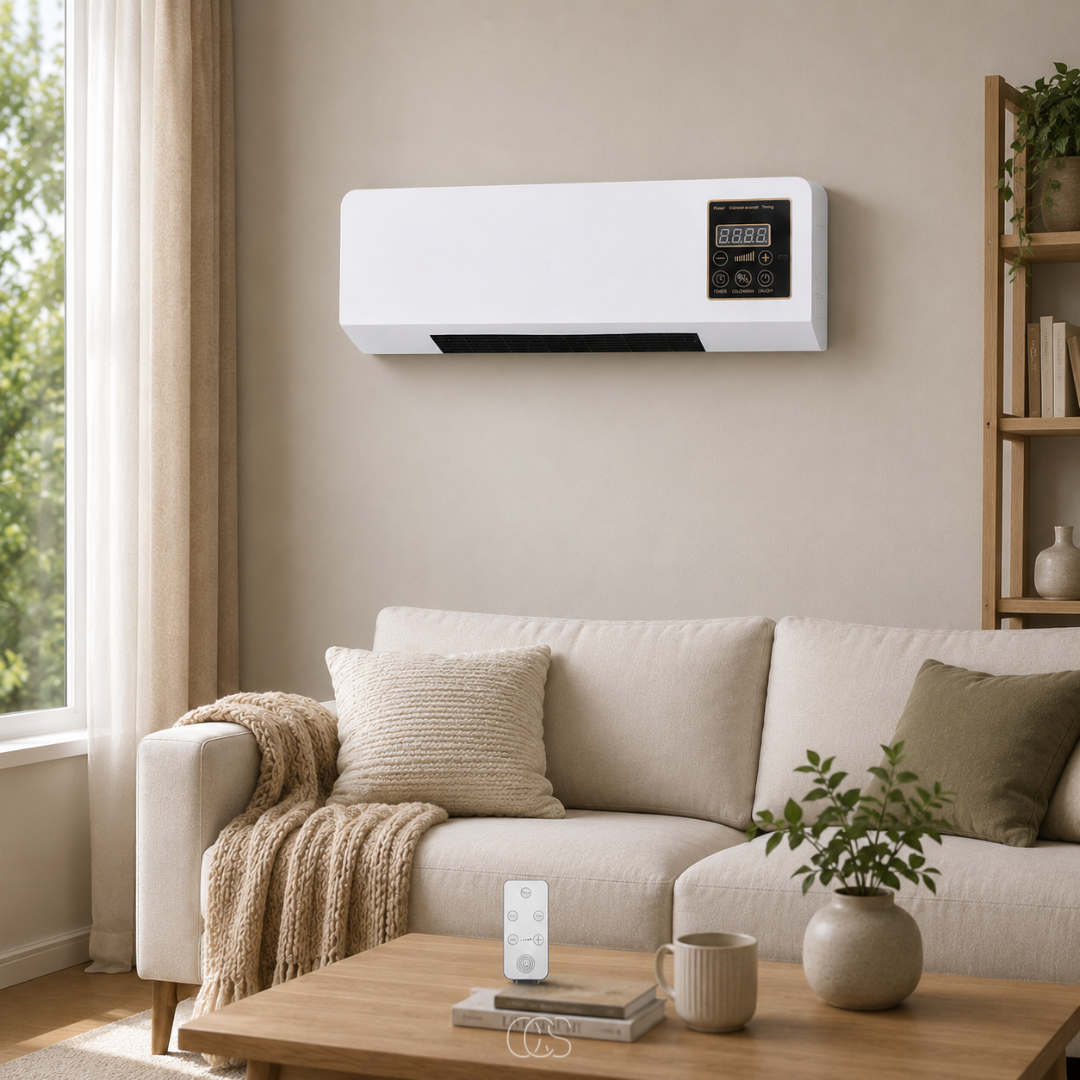 OCS - Wall-Mounted Wall Fan / Air Cooler with Heating - with Remote Control & Timer