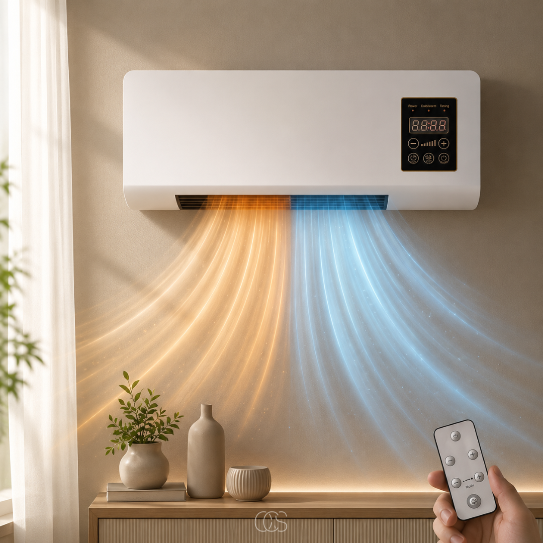 OCS - Wall-Mounted Wall Fan / Air Cooler with Heating - with Remote Control & Timer