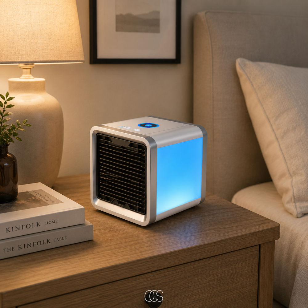 OCS - Portable Air Cooler with Humidifier - Wireless Mini Air Conditioner with LED Lighting & USB