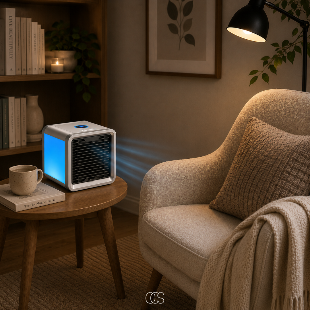 OCS - Portable Air Cooler with Humidifier - Wireless Mini Air Conditioner with LED Lighting & USB