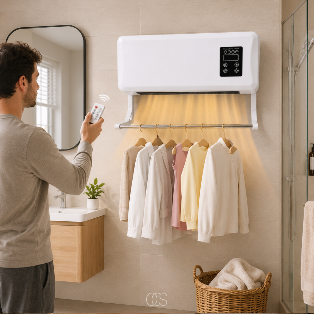 OCS - Wall Air Cooler/Wall Fan with Heating & Drying Rack - With Remote Control