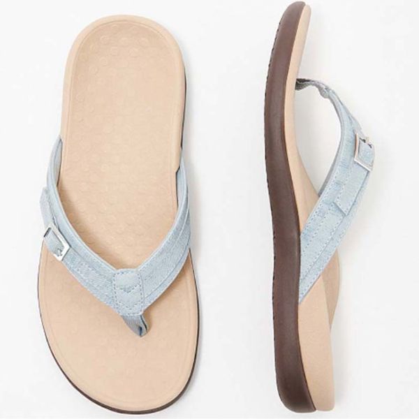 Caroline Women's Thong Sandals Contoured Footbed Buckle Detail Summer Sandals