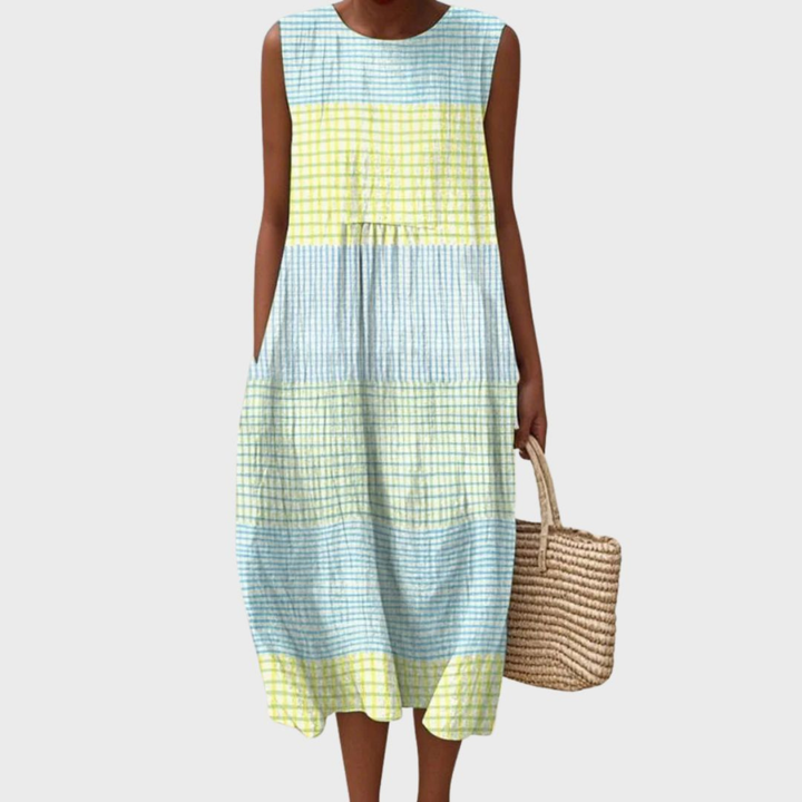 Romy | Checked Tiered Sleeveless Midi Dress