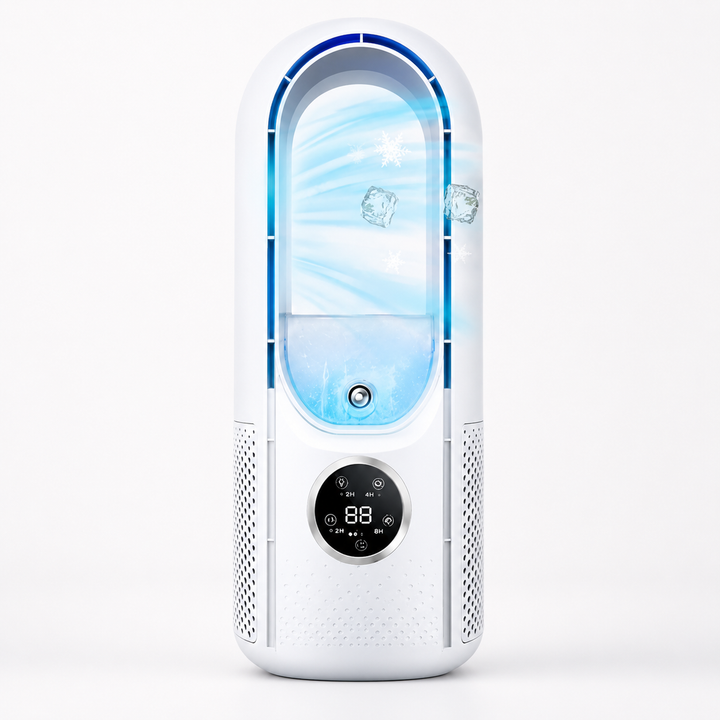 Portable Air Conditioner | Bladeless Tower Fan with Sleep Mode & 24-Hour Timer | Quiet Cooling Fan for Bedroom & Office