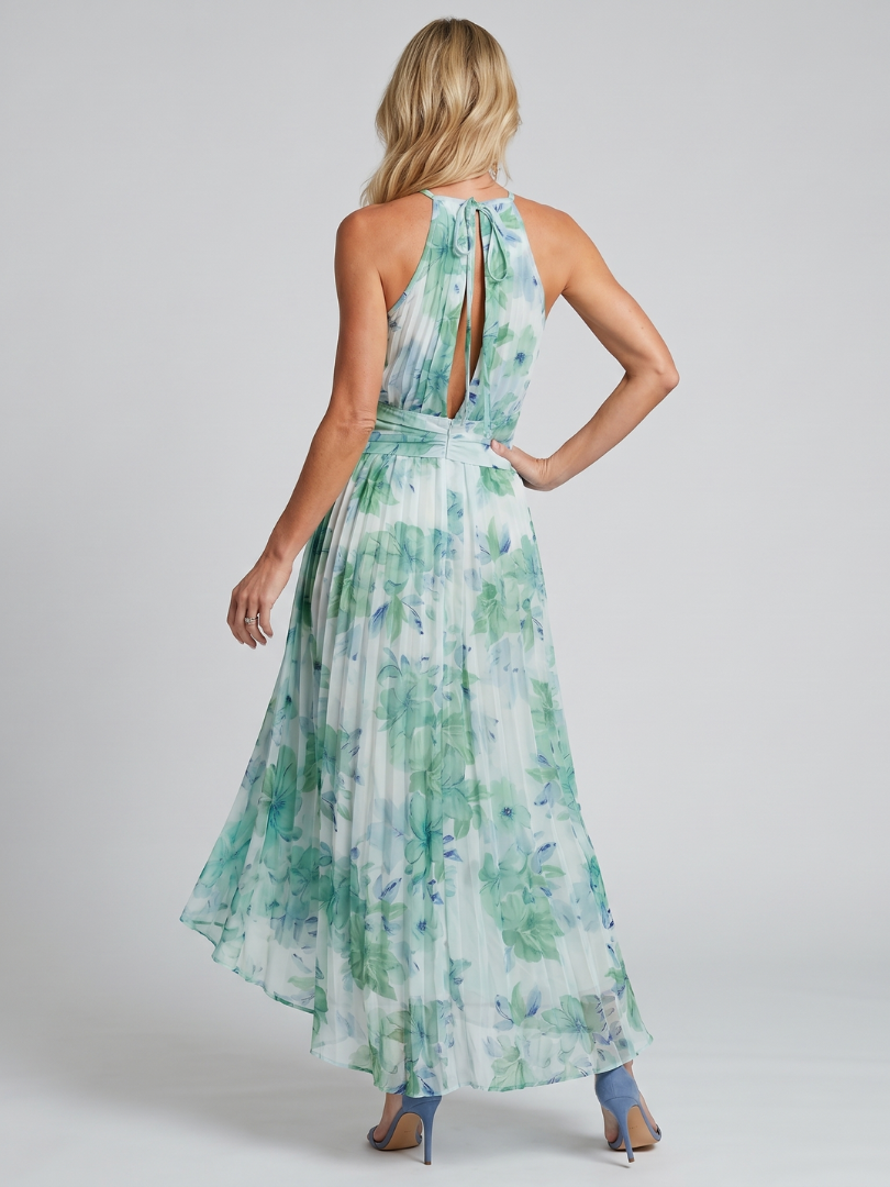 Octavia | Floral Pleated Halter Midi Dress