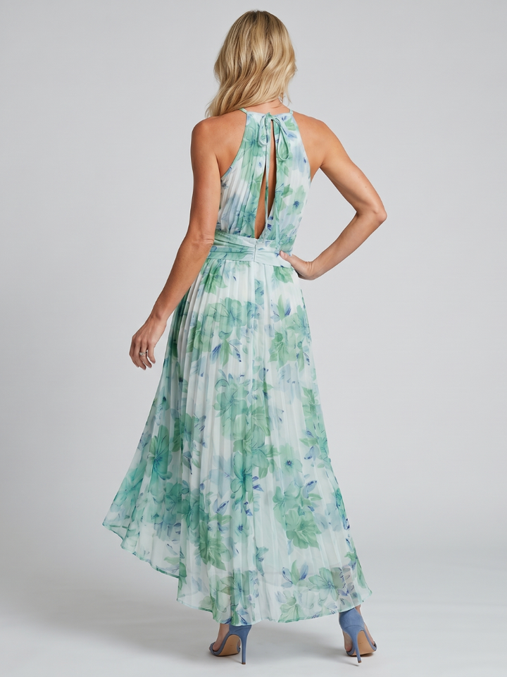 Octavia | Floral Pleated Halter Midi Dress