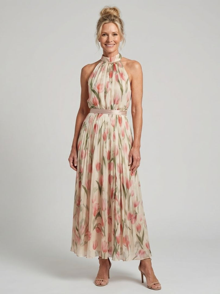 Vera | Floral Belted Halter Midi Dress