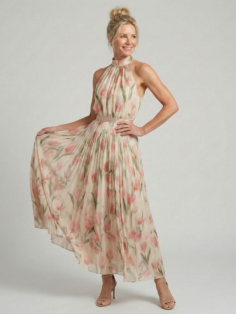 Vera | Floral Belted Halter Midi Dress
