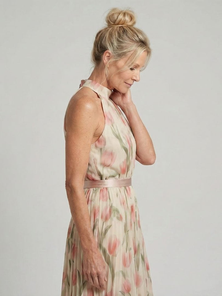 Vera | Floral Belted Halter Midi Dress