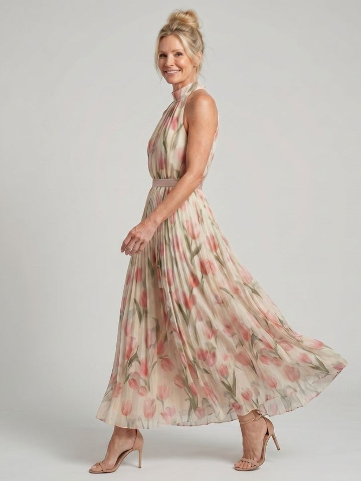 Vera | Floral Belted Halter Midi Dress
