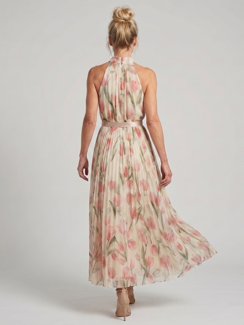 Vera | Floral Belted Halter Midi Dress
